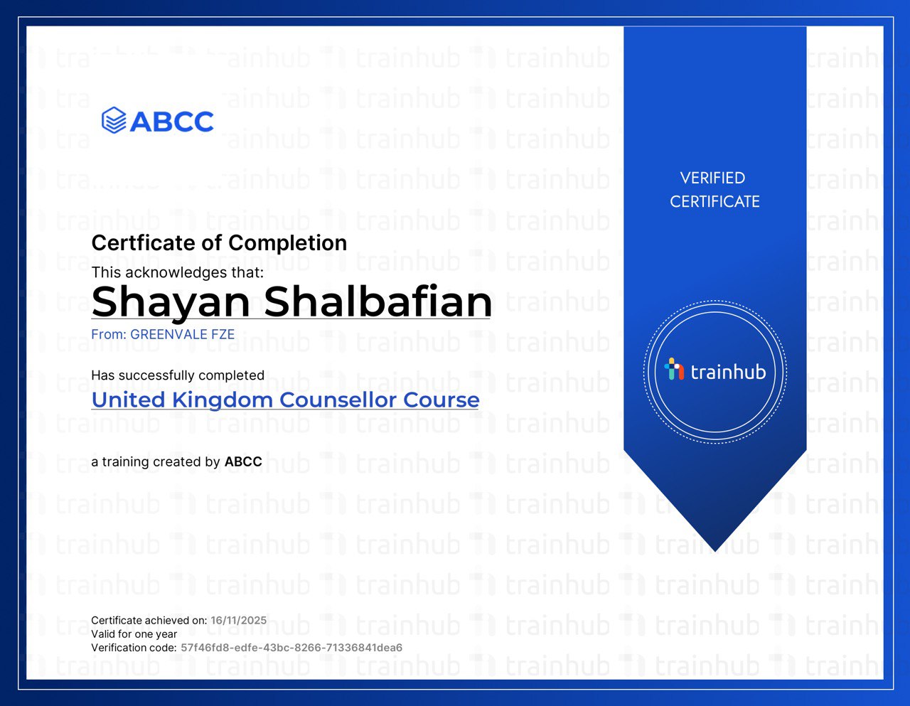 Certified United Kingdom Education Counsellor (ABCC)